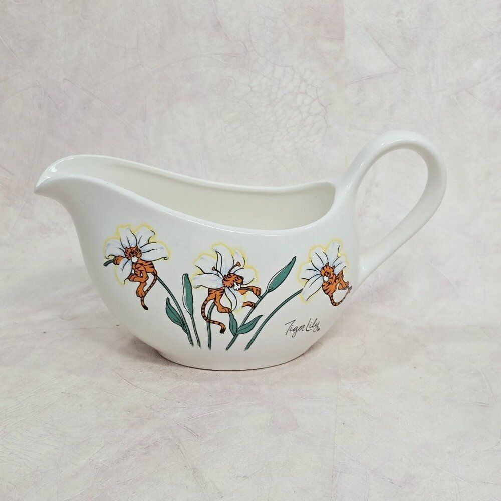 Vintage 1989 Petal Pets Tiger Lily Gravy Boat Creamer Artmark Chicago Japan
